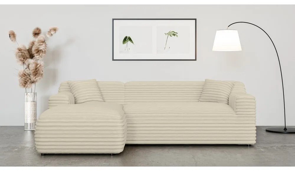 Bézs kordbársony sarokkanapé (bal oldali-heverő résszel) Martin – Ropez