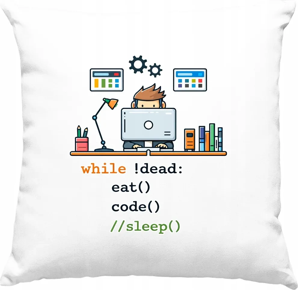 While Dead Eat Code Sleep párna, fehér | BIANO