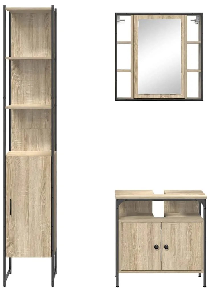 Fürdőszoba bútor szett 3 pcs sonoma tölgy 33 x 33 x 185.5 cm