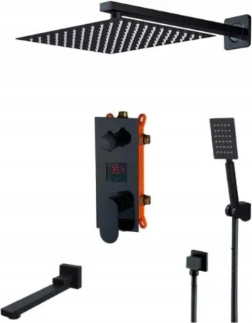 Süllyesztett Kijelző Kifolyócső Szett Matt Fekete 25CM