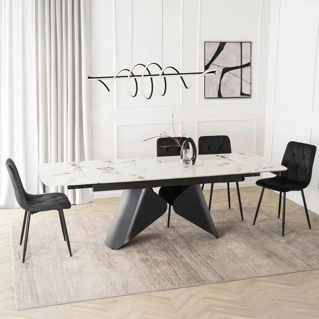 Stół VERONA Ceramiczny Rozkładany 160-240 cm Biały márvány/Czarny