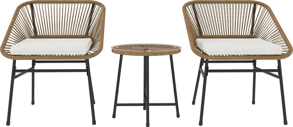 Outsunny 3 Részes Kerti Szett PE Rattanból és Acélból, 2 Párnával Ellátott Szék és Hengeres Üvegtetős Kávézóasztal, Erkélybútor Készlet Teraszra és Ke