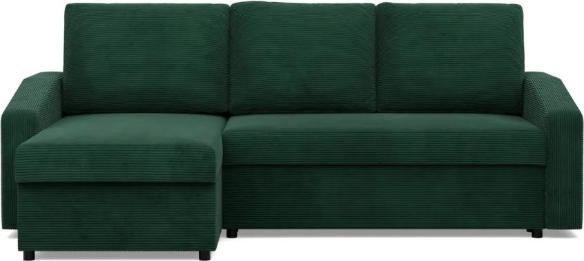 Zeus sarokkanapé, 2 ágyneműtartóval, döntött kartámasz, kordbársony, univerzális oldal, bonell töltet, zöld