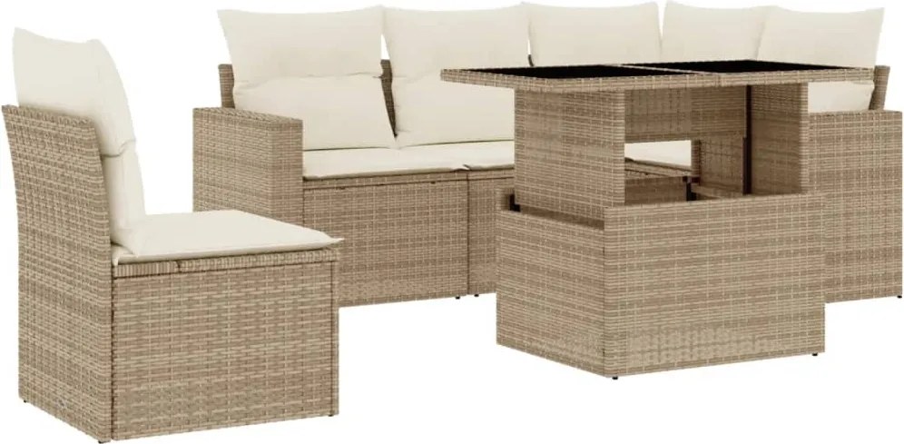 vidaXL 6 részes bézs polyrattan kerti ülőgarnitúra párnával