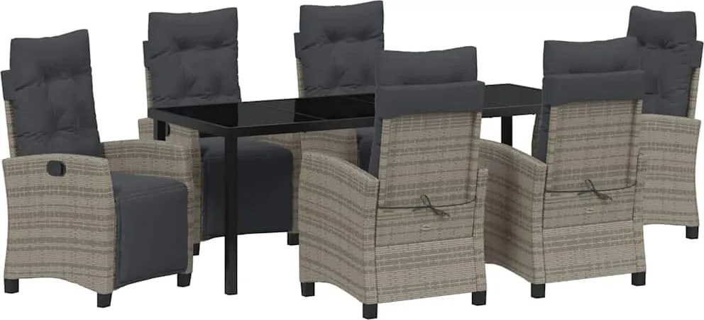 vidaXL Kert étkező szett párnával 7 pcs Szürke polirattan