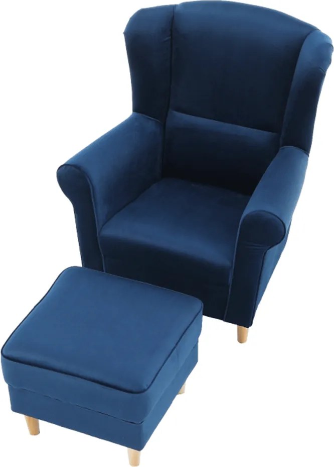 Füles fotel puffal, szövet kék, ASTRID