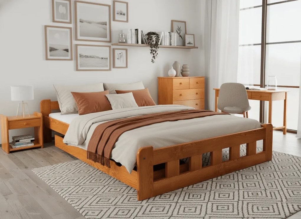 Naomi magasított ágy 160x200 cm, égerfa Ágyrács: Léces ágyrács, Matrac: Coco Maxi 20 cm matrac