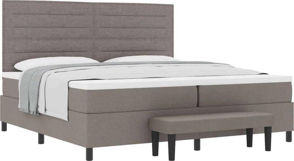 vidaXL Boxrugós ágy matracmal fejtámlával Tópszínű 200 x 200 cm szövet