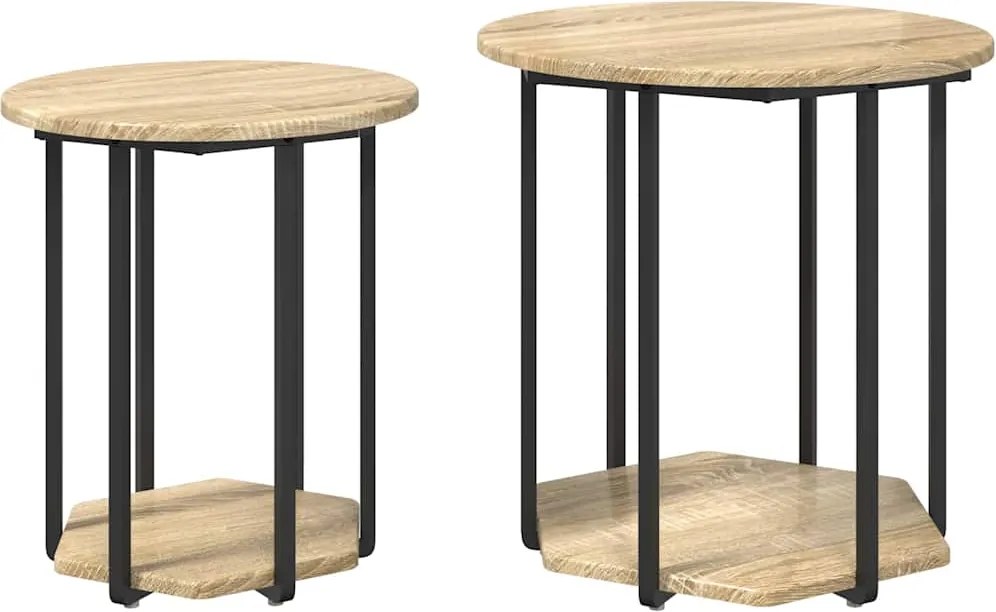 vidaXL Kisasztal készlet polcokkal 2 pcs Barna