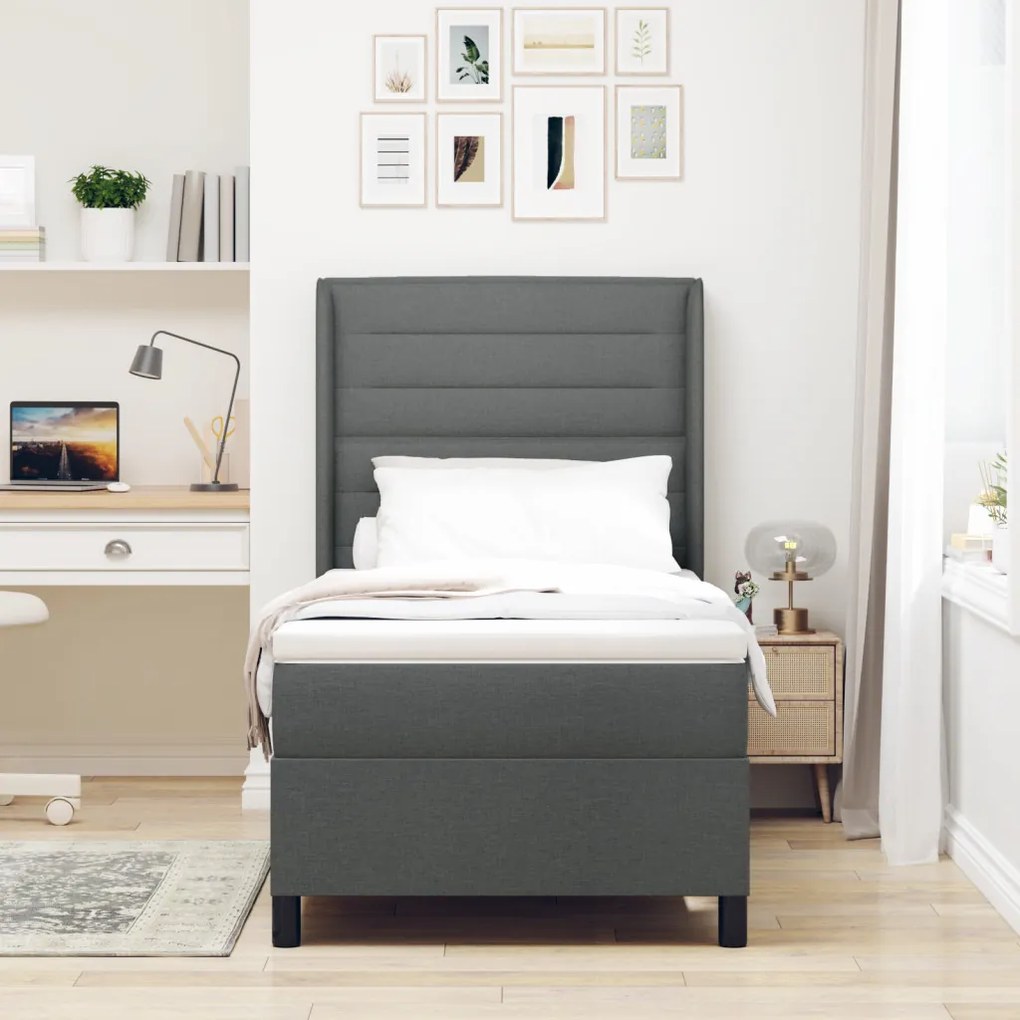 Boxspring Ágy Matraccal és LED Fekete Szürke 90x200 cm Szövet