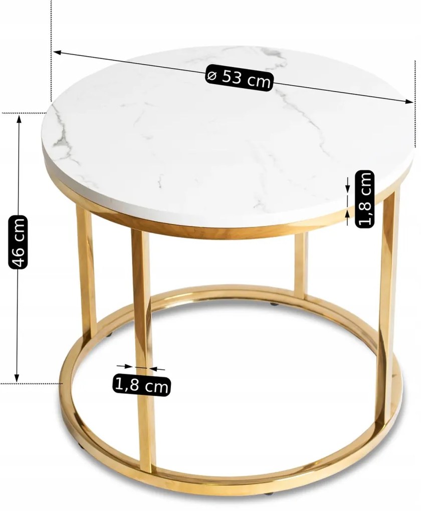 Dohányzóasztal Fehér márvány/Aranya Színben. CLIFF