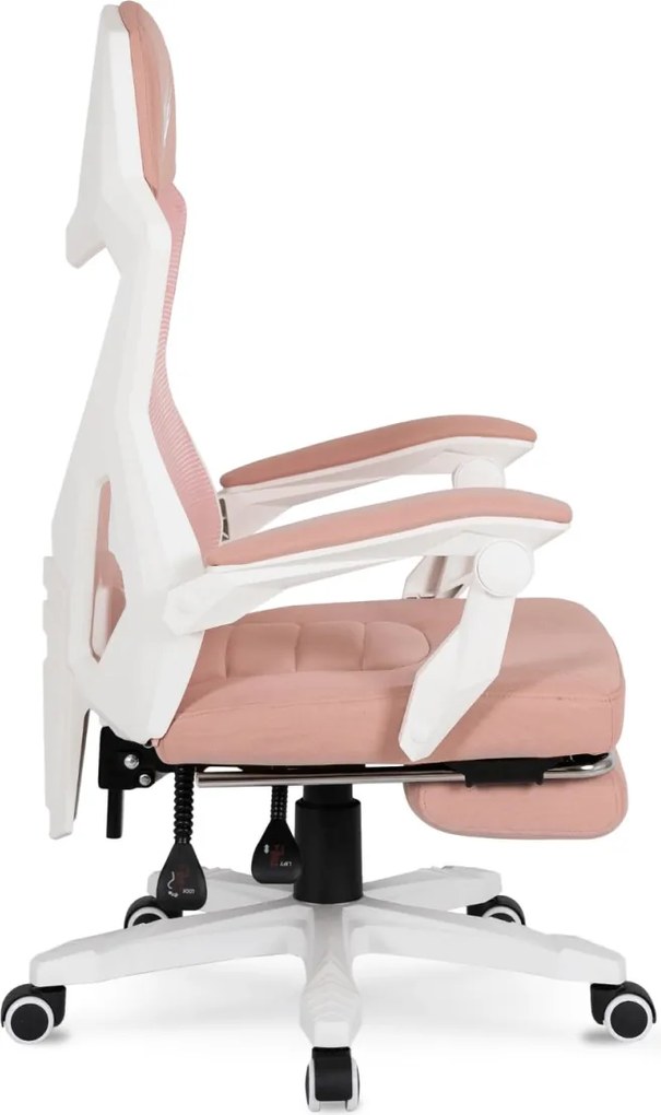Forgószék gaming lábtartóval rózsaszín/fehér. BING