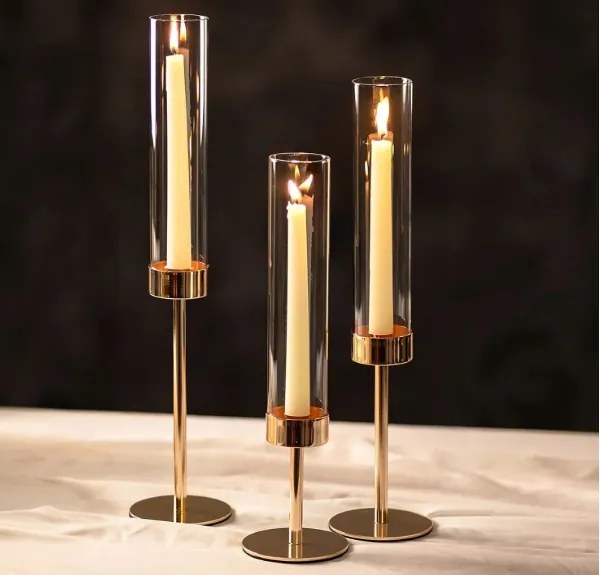 Nuptio arany üveg gyertyatartó henger szett 3 db-os