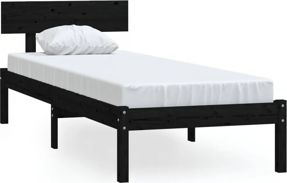 vidaXL fekete tömör fenyőfa ágykeret 90 x 200 cm
