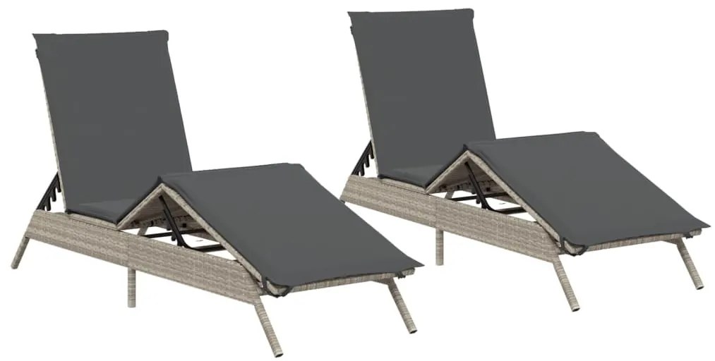2 db világosszürke polyrattan napozóágy párnával