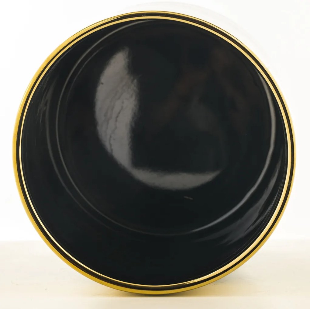 Modern design henger alakú fekete kerámia virágtartó kaspó arany szegélyes 16x15,5x15,5cm