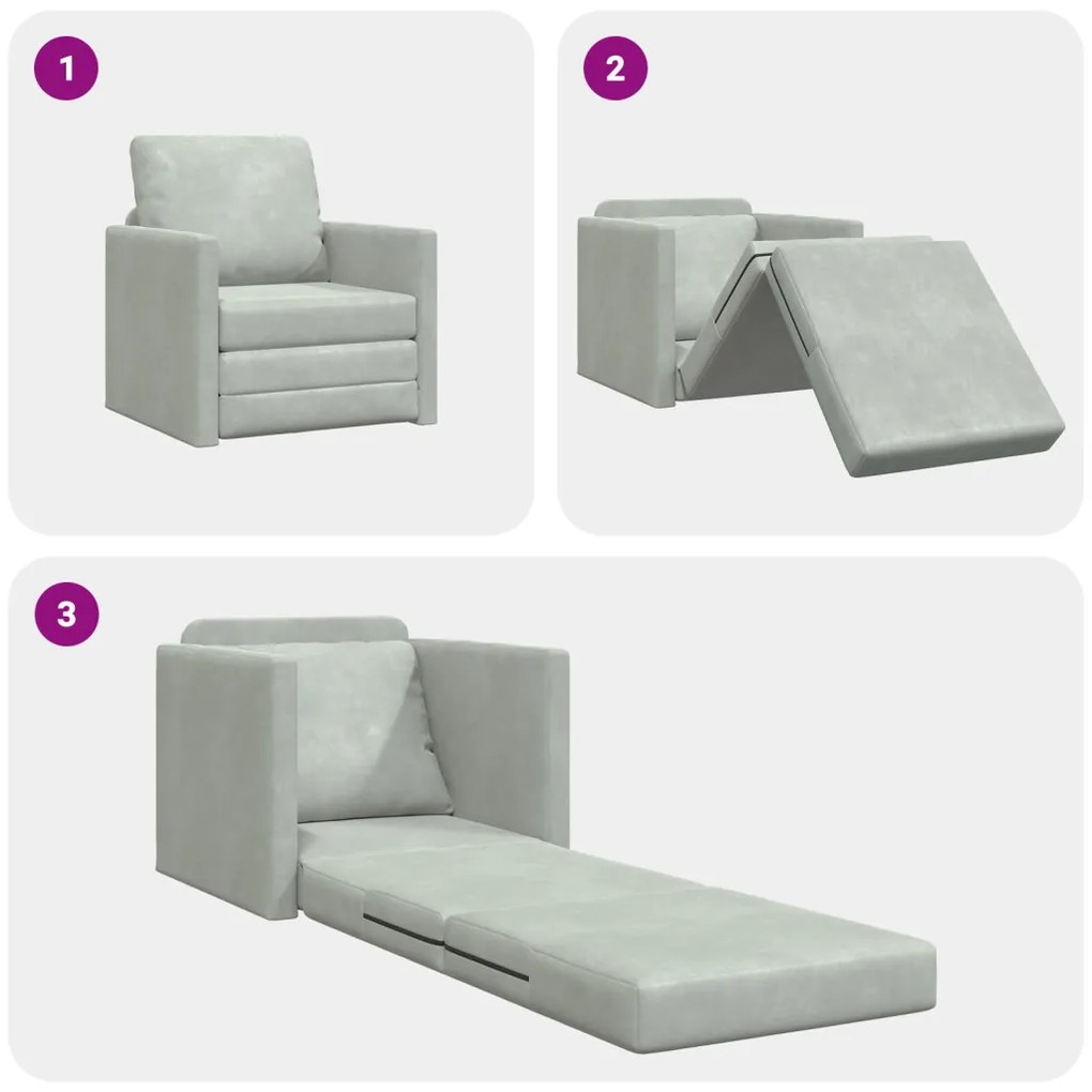 Egyszemélyes Floor Sofa Átalakítható Szövet 74x77x81 cm Világosszürke