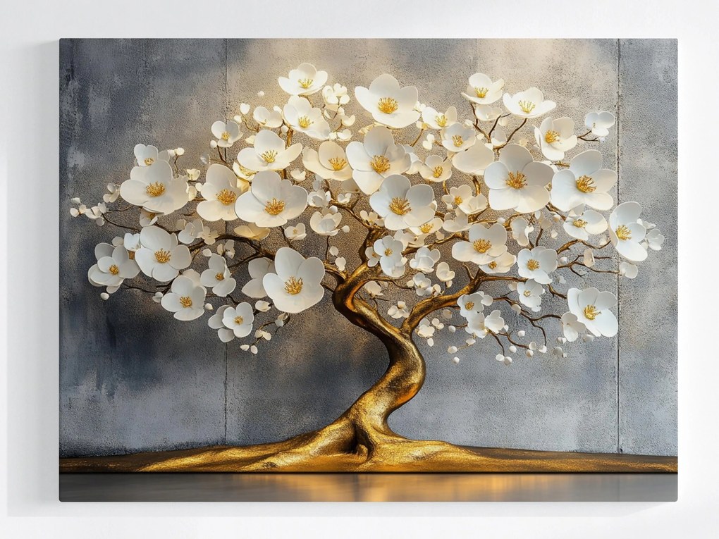 Poszter Arany Fa Glamour Fehér Virágok Dekoráció 80x60