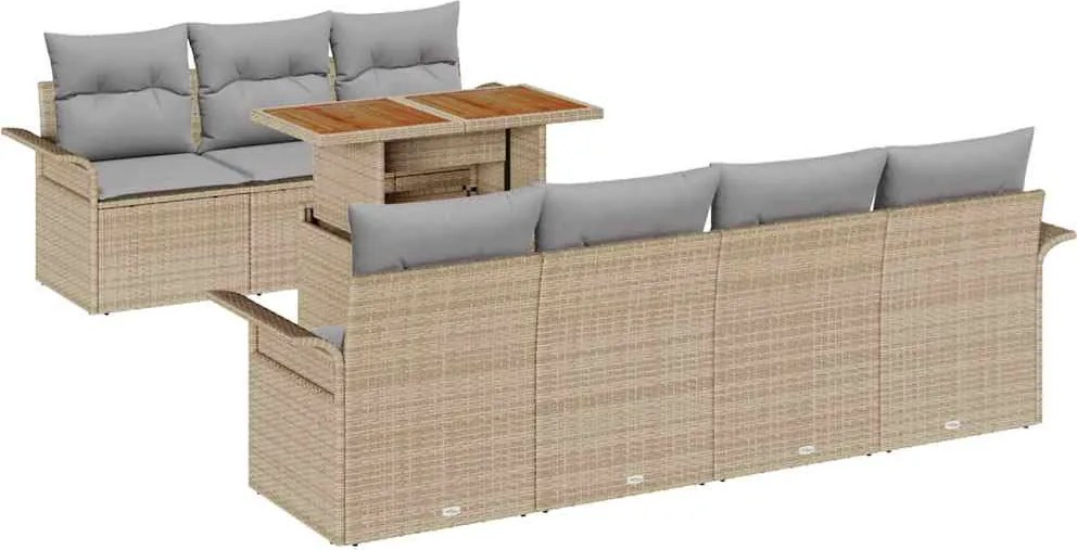 vidaXL Kerti Kanapé Szett tárolóval 8 pcs Bézs Poli rattan