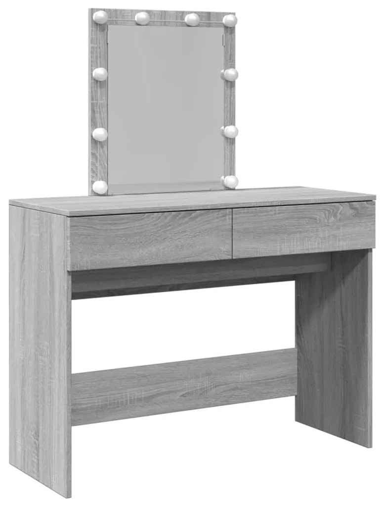 szürke sonoma színű fésülködőasztal LED-del 100 x 40 x 130 cm