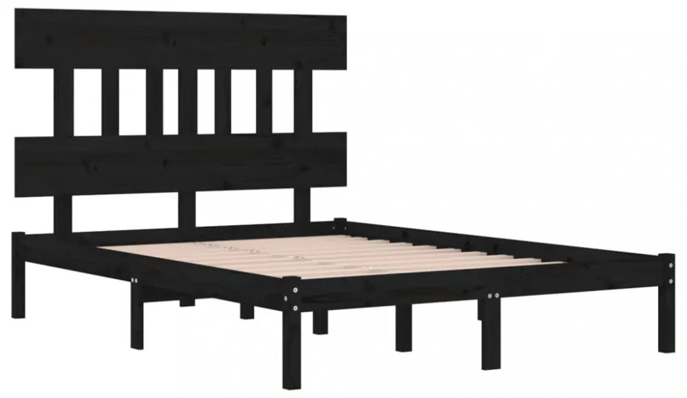 King Size fekete tömör fa ágykeret 150 x 200 cm
