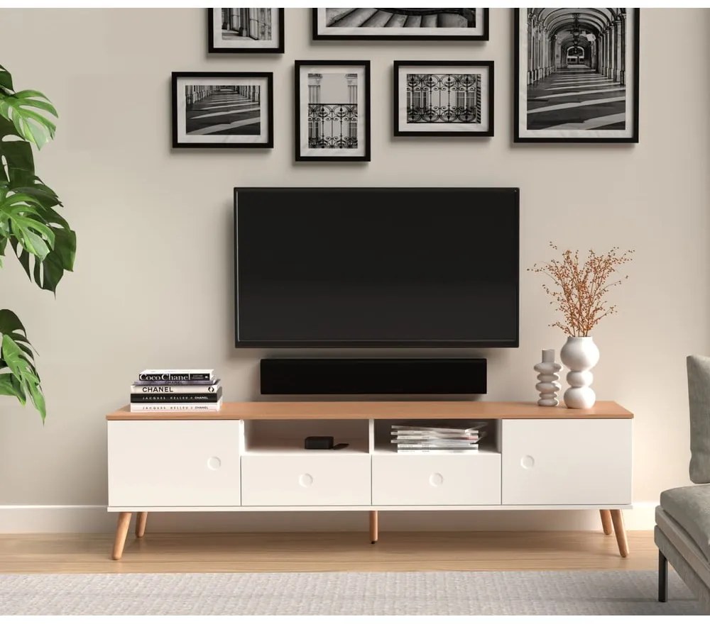 Dot fehér TV-állvány tölgyfa dekorral, szélesség 192 cm - Tenzo
