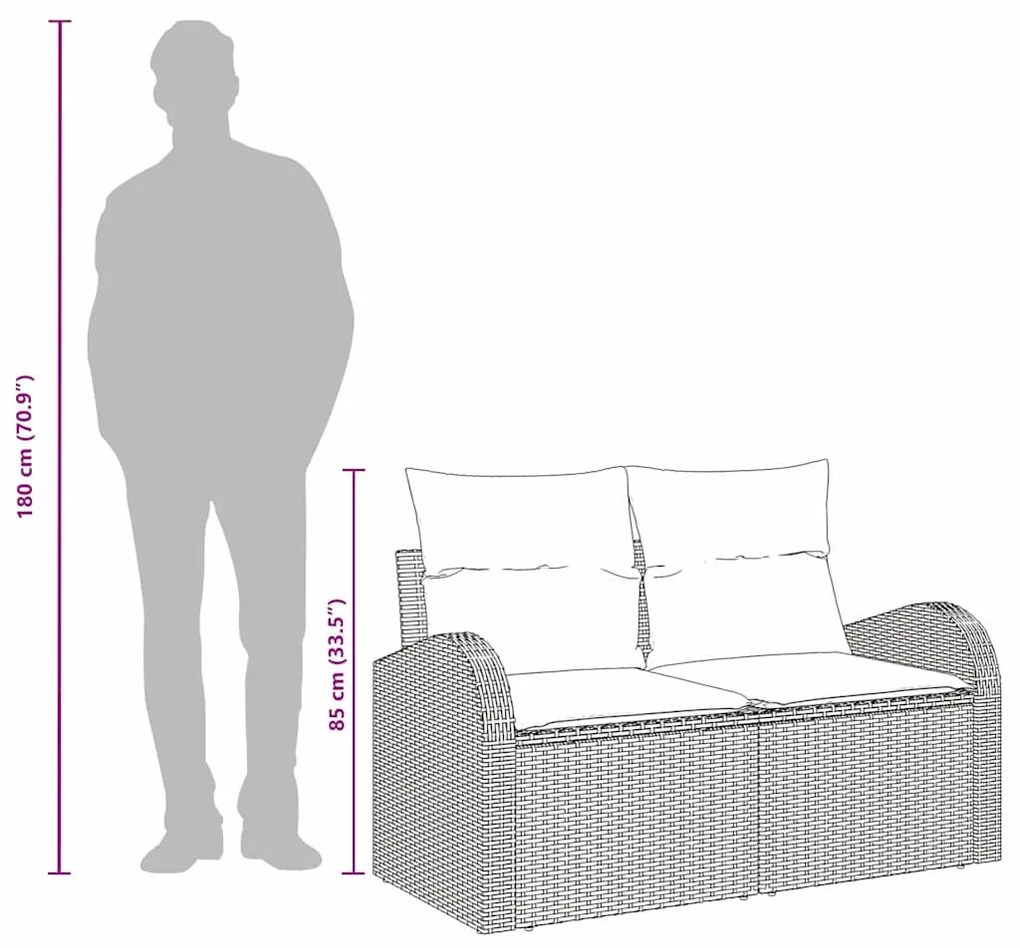 Kerti kanapé párnával Fekete 124 x 62 x 69 cm polirattan