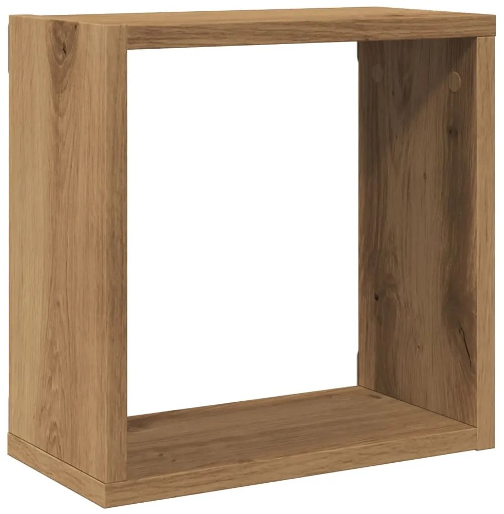 6 db kézműves tölgyszínű szerelt fa fali kockapolc 30x15x30 cm