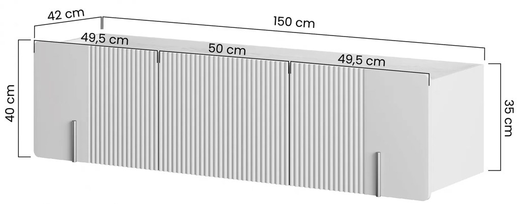 Malmi fali TV szekrény 150 cm - kasmír / crema bianca / arany