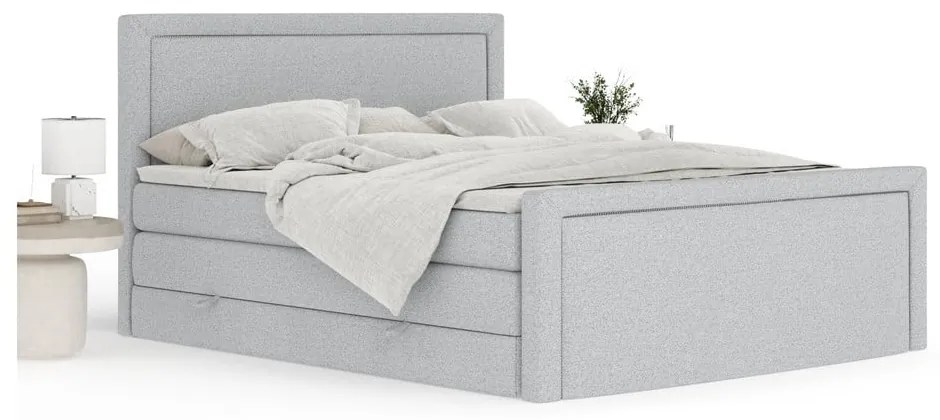 Világosszürke ágyneműtartós boxspring ágy 180x200 cm Lavenda – Maison de Rêve