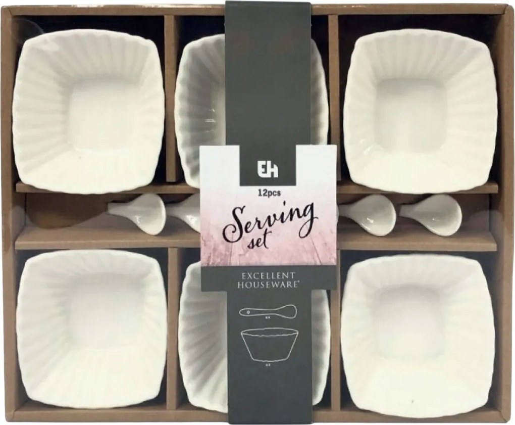 EH Vlnkovka szervírozó tálak és kanálkészlet négyzet, 12 db