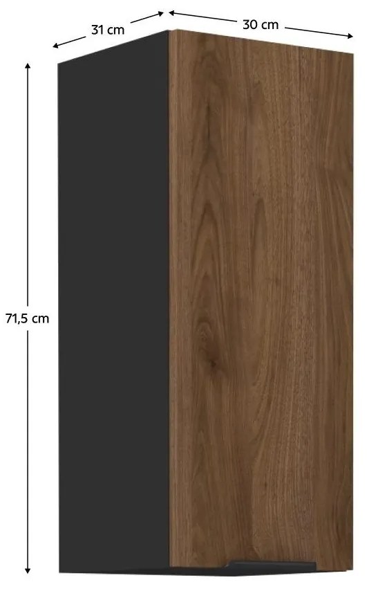 Felső konyhaszekrény Monzesa 30 G 72 1F (okapi dió + fekete) . 1096966