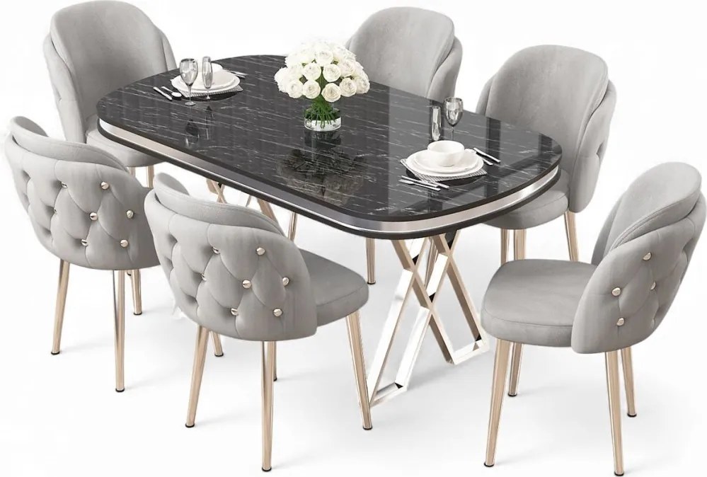 Zae étkezőgarnitúra, fekete márvány-króm, 168 cm – TR240CHR3098