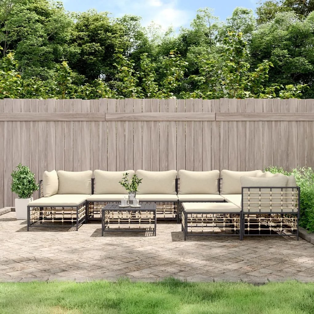 10 részes antracitszürke polyrattan kerti ülőgarnitúra párnával