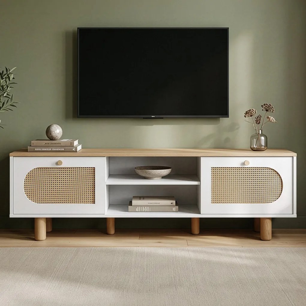 Bohem TV-állvány, fehér-tölgy, 180 cm