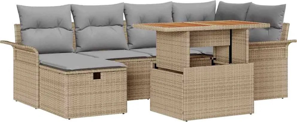 vidaXL Kerti Kanapé Szett 7 pcs Bézs polirattan