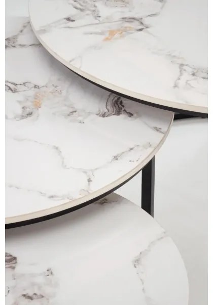 COMORO 3 darabos dohányzóasztal szett, fehér/fekete