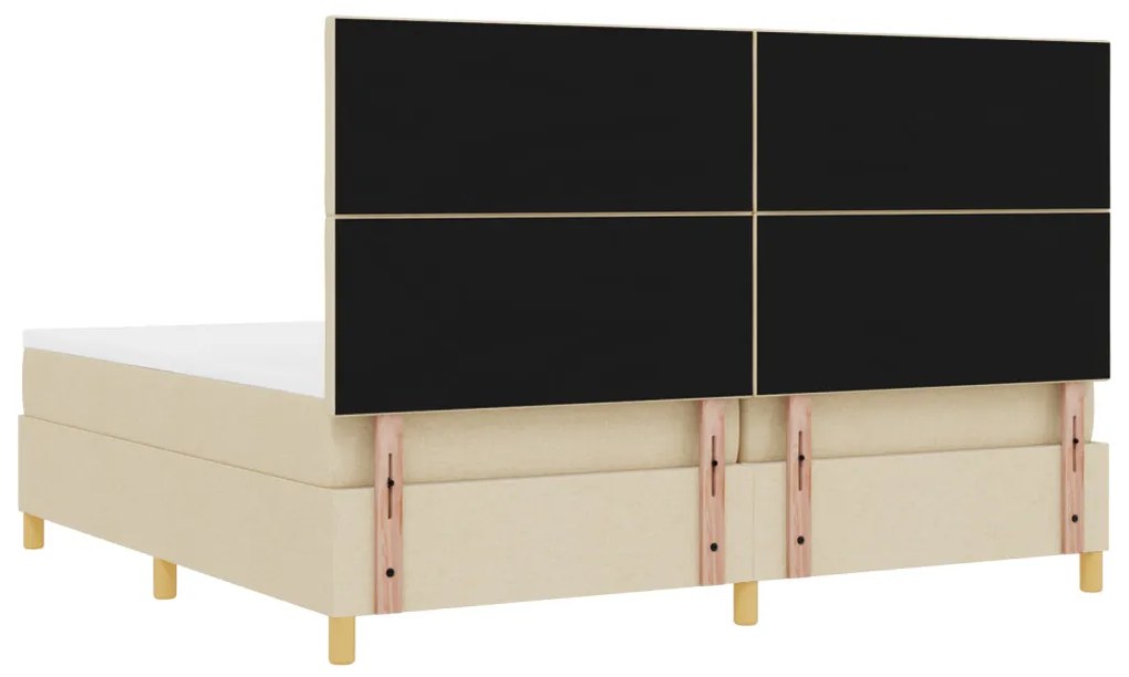 Boxspring ágy matraccal és LED-del, krém szövet, 200x200 cm