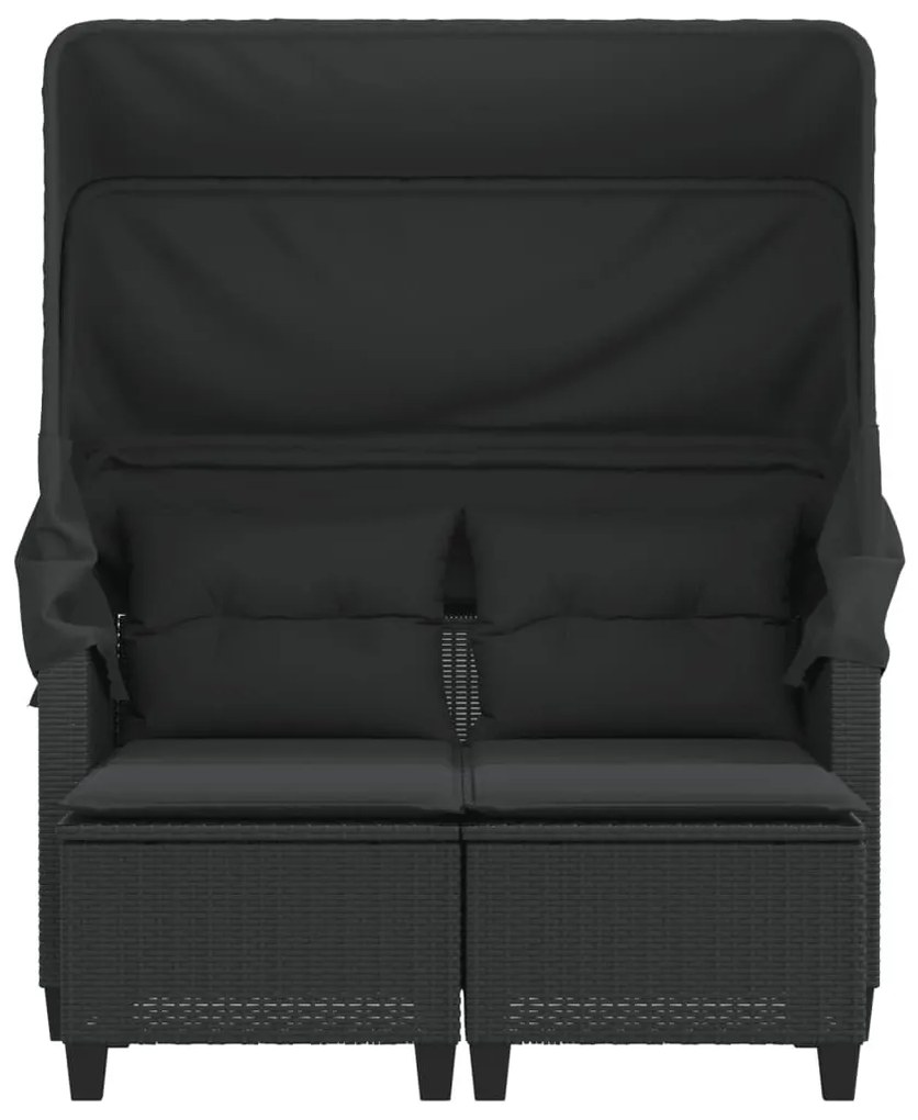 2 személyes fekete polyrattan kerti kanapé baldachinnal/székkel