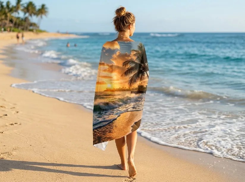 Gyorsan száradó strand Fürdőlepedő SUNSETA színes 70 x 140 cm, 100% mikroszál.