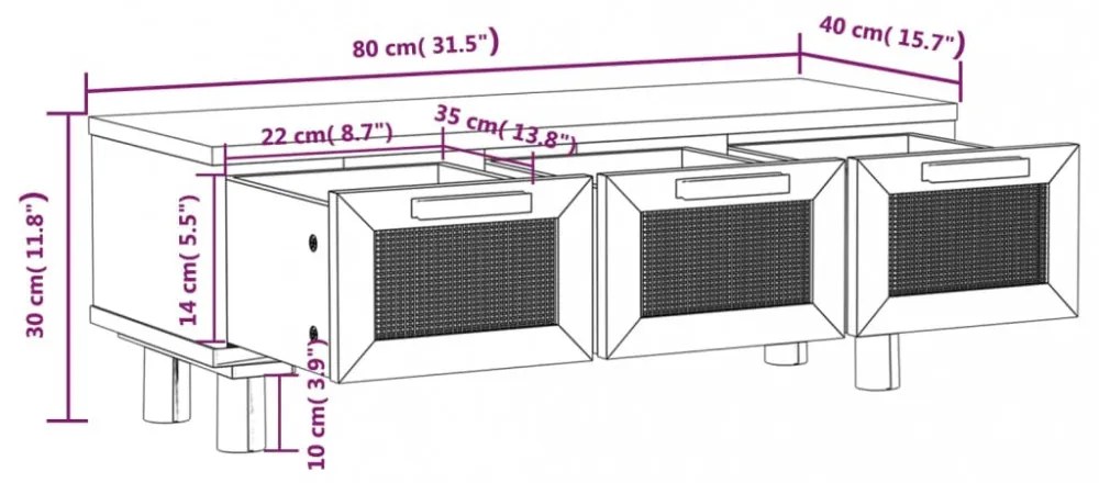 fekete szerelt fa és tömör fenyőfa dohányzóasztal 80x40x30 cm