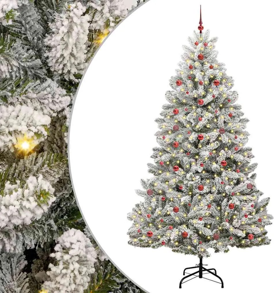 vidaXL Mű karácsonyfa 300 LED-del Zöld és Fehér 240 cm PVC és fém