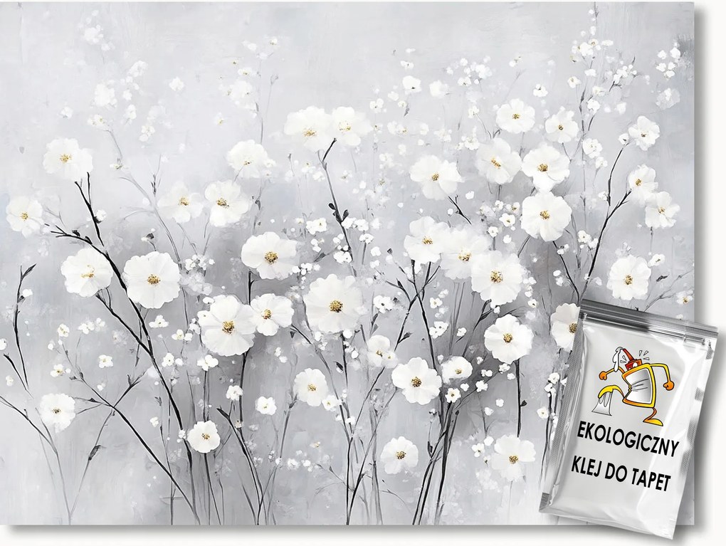 Fotótapéta Flizelina Natura Növény Fehér Virágok Gipsz Boho 208x146 ragasztó