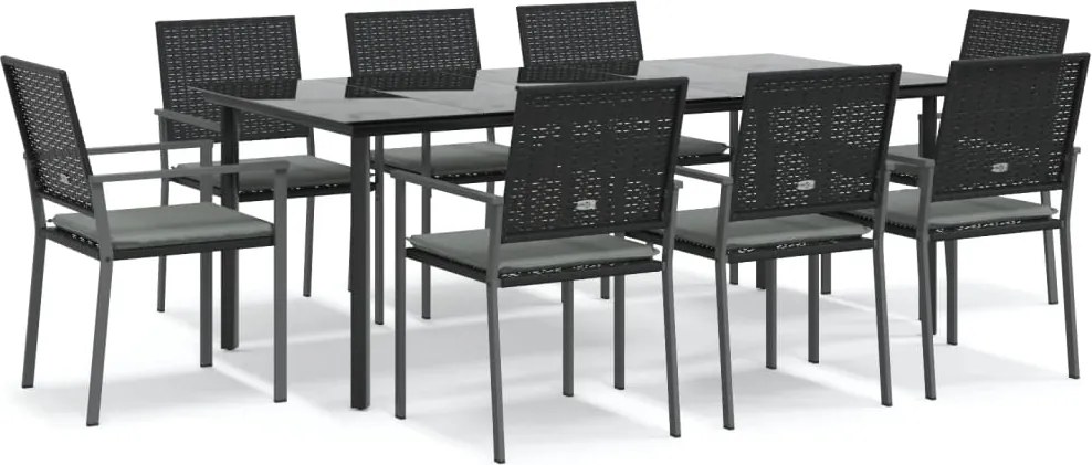 vidaXL 9 részes polyrattan és acél kerti étkezőgarnitúra párnával