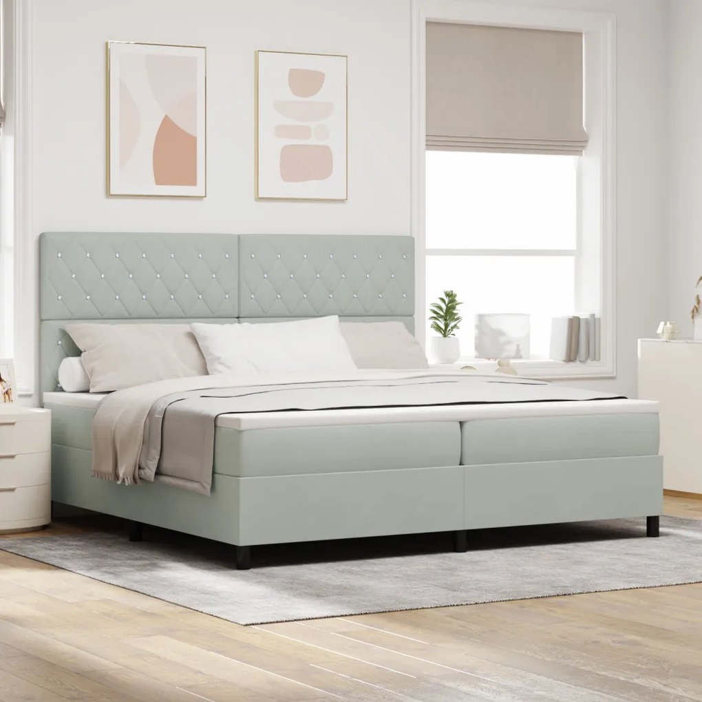 Boxspring Ágy Matraccal & LED Fény Világosszürke 200x200 cm Bársony