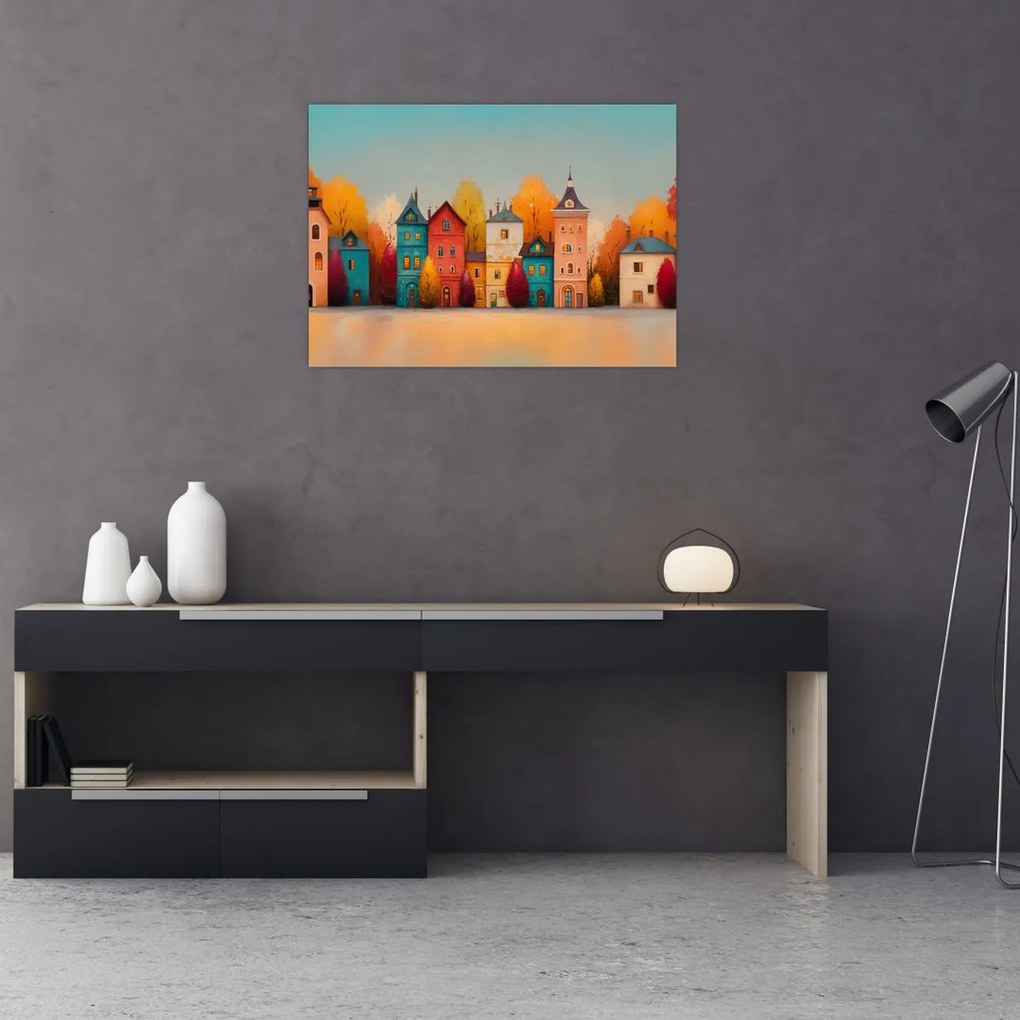 Üveg kép - Őszi falu (70x50 cm)