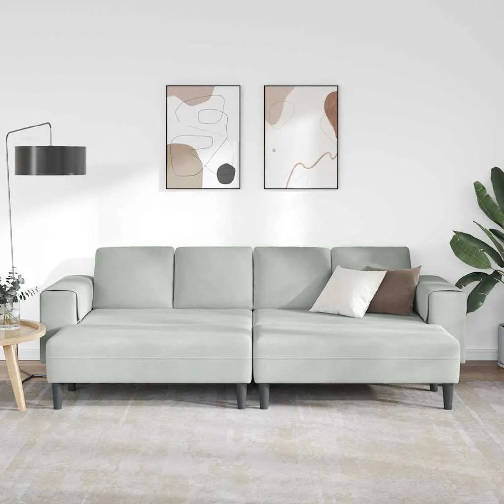 Kanapé Szett 3 pcs Világosszürke Bársony