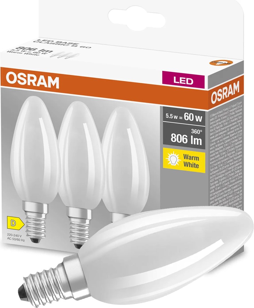 3x Led izzó E14 B35 5,5W 60W 806lm 2700K Meleg 300° Filament Osram