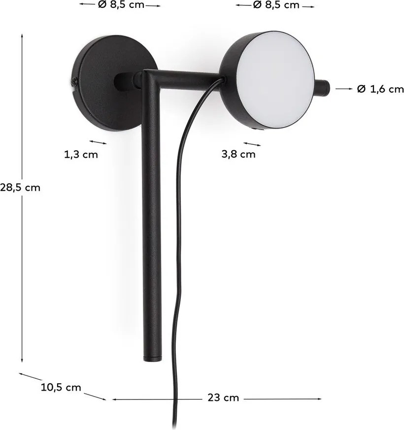 Fekete konnektorhoz csatlakoztatható fém LED dimmelhető fali lámpa Orey – Kave Home