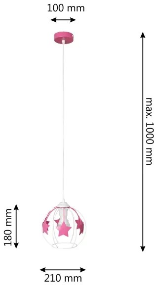 Gyerek csillár zsinóron STARS 1xE27/15W/230V rózsaszín/fehér